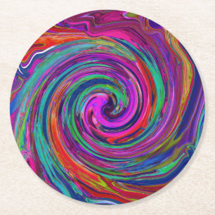 Groovy abstrakter Retro-Magenta-Dunkler Regenbogen Runder Pappuntersetzer