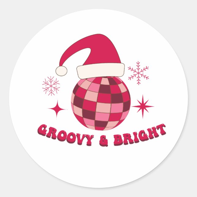 Groovy and Bright Disco Weihnachten Runder Aufkleber (Vorderseite)