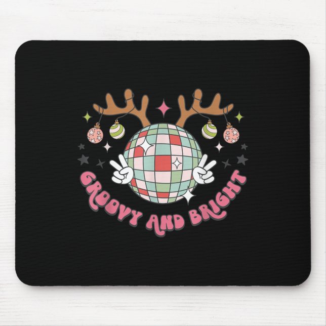 Groovy And Bright Merry Christmas Disco Ball Reind Mousepad (Vorne)