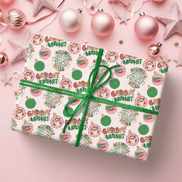 Groovy and Bright Pink and Green Retro Holiday Geschenkpapier