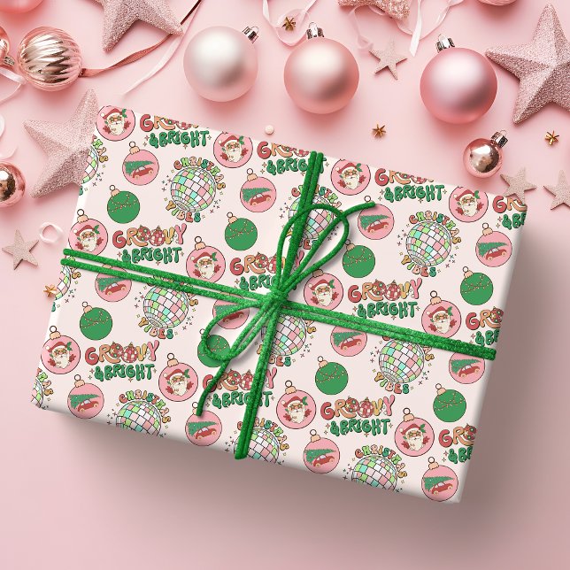 Groovy and Bright Pink and Green Retro Holiday Geschenkpapier (Von Creator hochgeladen)