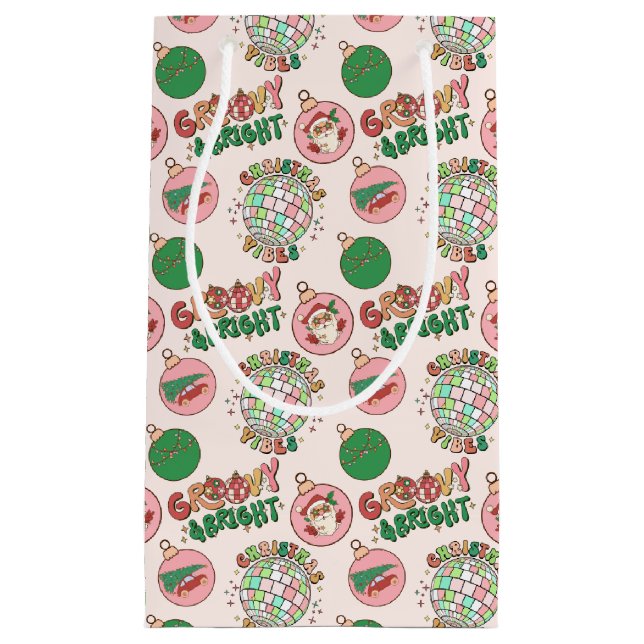 Groovy and Bright Pink and Green Retro Holiday Kleine Geschenktüte (Vorderseite)