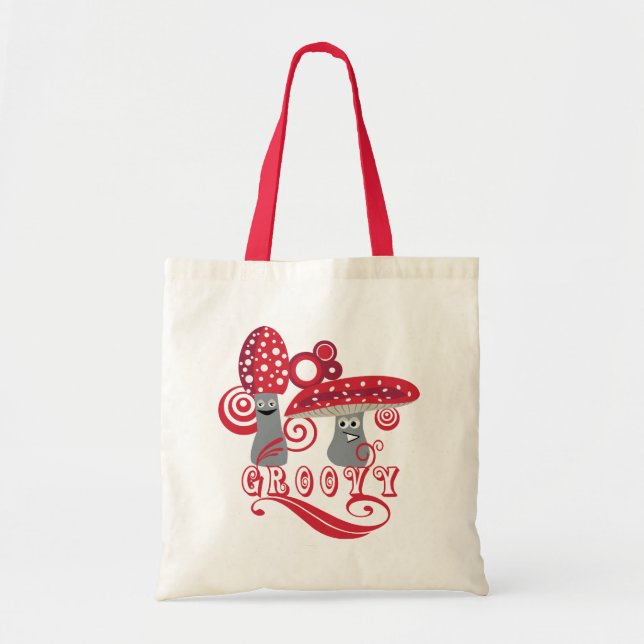 Groovy and Fun Red Mushrooms Tragetasche (Vorne)