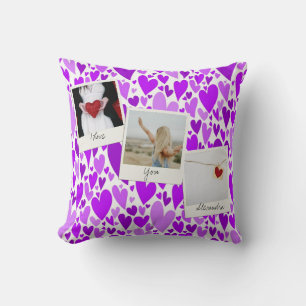 Groovy and Romantic Lila Hearts Valentine Foto Kissen