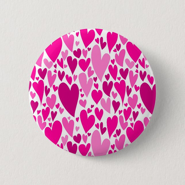 Groovy and Romantic Pink Hearts Valentinstag Button (Vorderseite)
