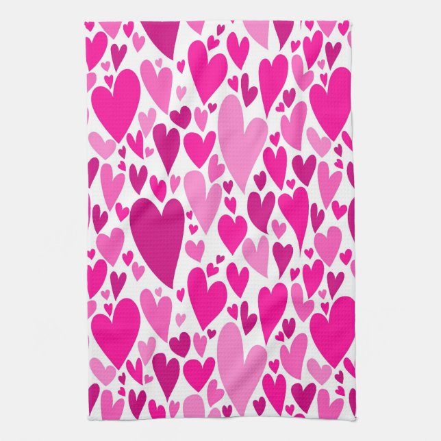 Groovy and Romantic Pink Hearts Valentinstag Küchentuch (Vertikal)
