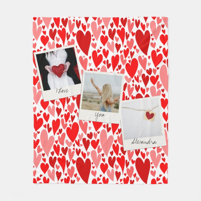 Groovy and Romantic Red Hearts Valentine Foto Fleecedecke (Vorderseite)