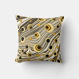 Groovy and Wavy Retro Style Black and Yellow Kissen