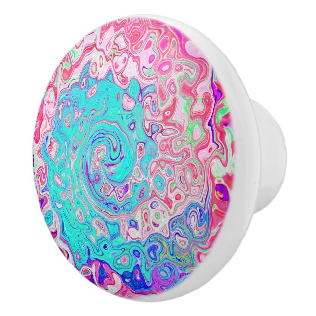 Groovy Aqua Blau und Rosa Abstrakt Retro Swirl Keramikknauf (Rechts)