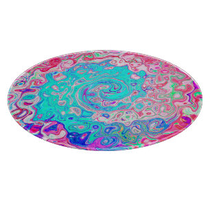 Groovy Aqua Blau und Rosa Abstrakt Retro Swirl Schneidebrett