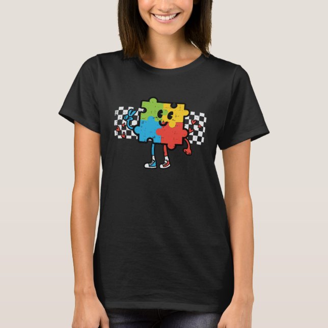 Groovy Autism Awareness Puzzle Retro Men Women Kid T-Shirt (Vorderseite)