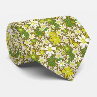 Groovy Autumn Green Blooms Neck Tie Krawatte