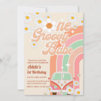 Groovy Babe Pink Van Daisy Rainbow 1. Geburtstag