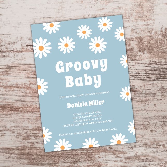 Groovy Baby Boy Daisy 70er Retro Babydusche Einladung (groovy baby retro 70s daisy boy baby shower invitation)