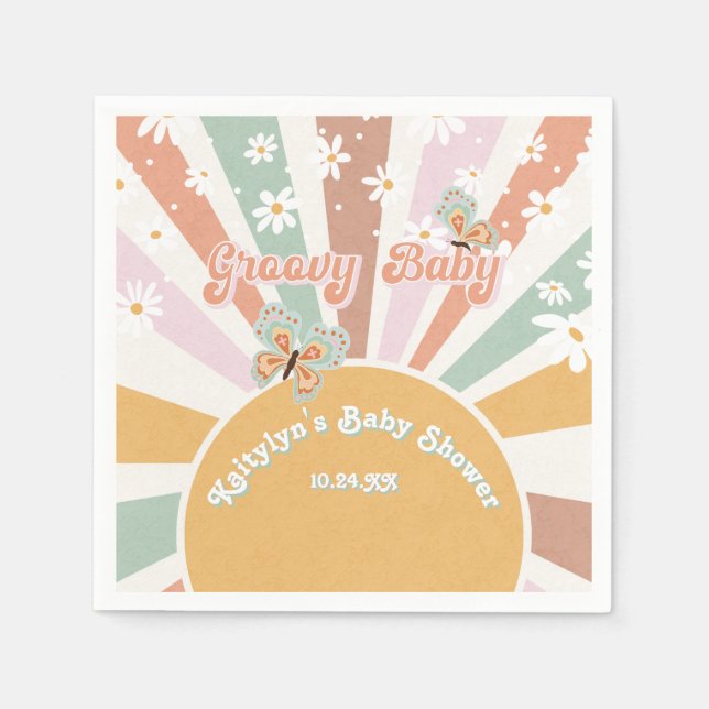 Groovy Baby Daisies Retro 70er Hippie Sunshine Gir Serviette (Vorderseite)