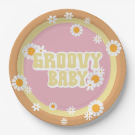 Groovy Baby Dusche Dekorationen, Retro, 70er Jahre Pappteller
