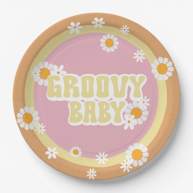 Groovy Baby Dusche Dekorationen, Retro, 70er Jahre Pappteller (Vorderseite)