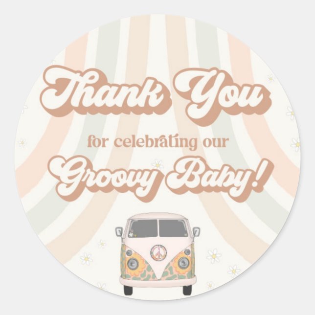 Groovy Baby Dusche Retro 70er Thema Gefallen Aufkl Runder Aufkleber (Vorderseite)