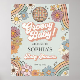 Groovy Baby Dusche Retro Begrüßungszeichen Poster
