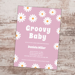 Groovy Baby Girl Daisy 70er Retro Babydusche Einladung