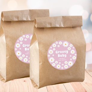 Groovy Baby Girl Shower Blume Power Daisies Pink Runder Aufkleber