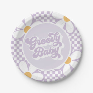 Groovy Baby Lila Daisy Schachbrett Pappteller