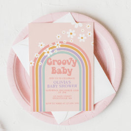 Groovy Baby Pastel Regenbogen Baby Dusche Einladun Einladung
