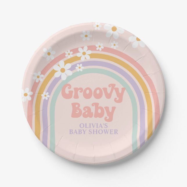Groovy Baby Pastel Regenbogenpapier Teller (Vorderseite)