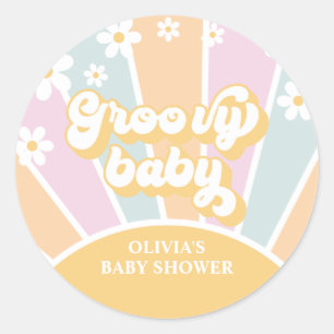 Groovy Baby Pastell Retro Sonnenschein Gänseblümch Runder Aufkleber