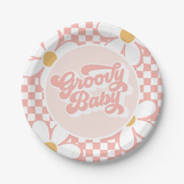 Groovy Baby Pink Daisy Schachbrett Pappteller