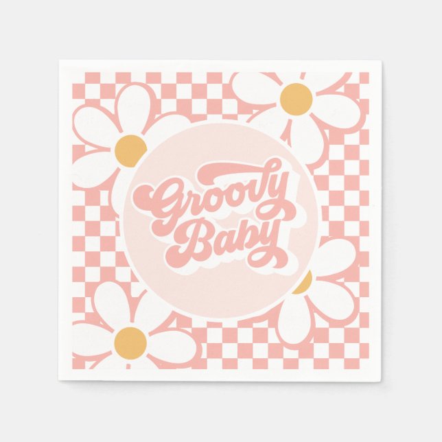 Groovy Baby Pink Daisy Schachbrett Serviette (Vorderseite)