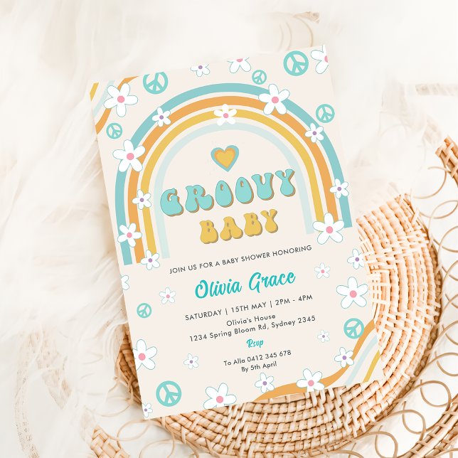 Groovy Baby Rainbow Baby ShowParty Einladung (Von Creator hochgeladen)