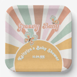 Groovy Baby Retro 70er Hippie Sunshine Pink Mustar Pappteller