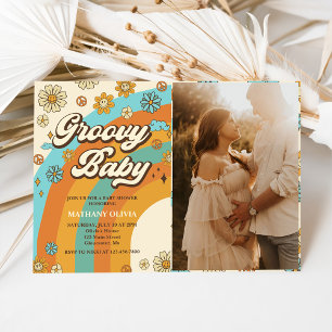 Groovy Baby Retro Rainbow Baby Dusche Party Foto Einladung
