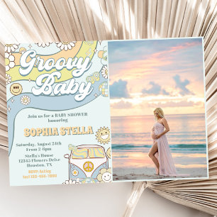 Groovy Baby Retro Rainbow Baby Dusche Party Foto Einladung