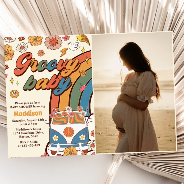 Groovy Baby Retro Rainbow Baby ShowFoto Einladung (Von Creator hochgeladen)