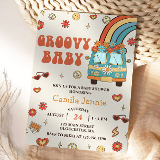 Groovy Baby Retro Rainbow Baby ShowParty Einladung