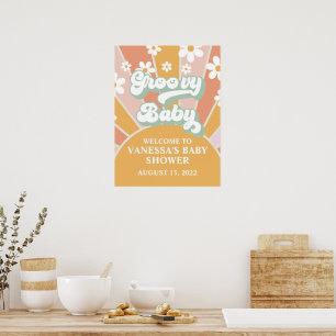 Groovy Baby Retro Sonnenschein Baby Shower Begrüßu Poster