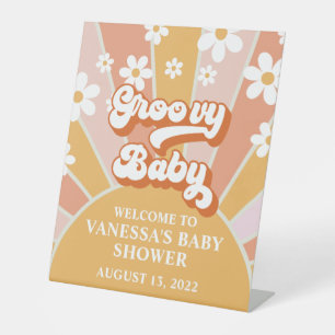 Groovy Baby Retro Sonnenschein-Baby-Shower-Willkom Sockelschild