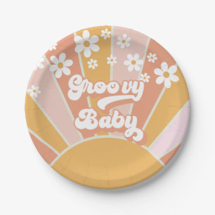 Groovy Baby Retro Sonnenschein Hippie Baby Shower Pappteller
