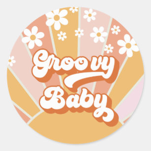 Groovy Baby Retro Sonnenschein Hippie Baby Shower Runder Aufkleber