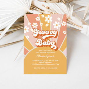 Groovy Baby Retro Sunshine Daisy Baby Shower Invit Einladung