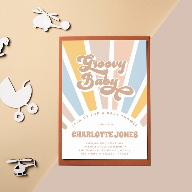 Groovy Baby Retro Typografie Girl Babydusche Einladung (Von Creator hochgeladen)