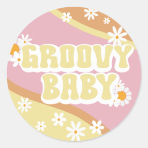Groovy Baby Shower, Boho Retro, Vibe der 70er Jahr Runder Aufkleber