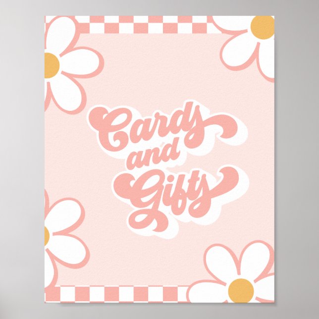 Groovy Baby Shower Cards und Geschenke Schild Pink (Vorne)