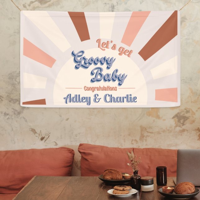 Groovy Baby Terracotta Pink Retro Sun Baby Dusche Banner (Von Creator hochgeladen)