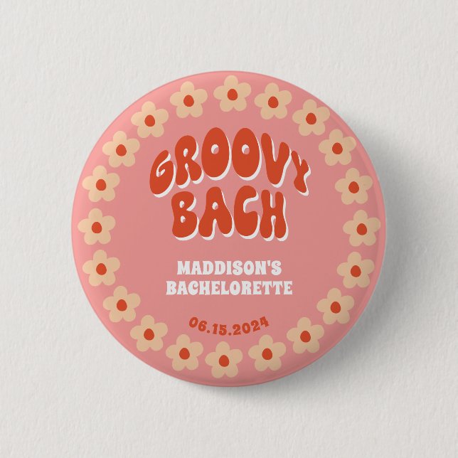 Groovy Bach Button Button - Retro Bachelorette Gef (Vorderseite)