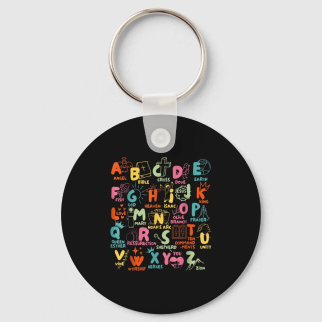 Groovy Biblical Alphabet Christian Teacher Student Schlüsselanhänger (Vorderseite)