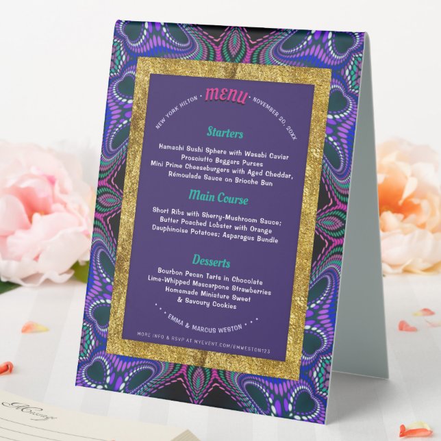 Groovy Blacklight Liebe Special Event Menu Tischaufsteller (In Situ (Hochzeit))