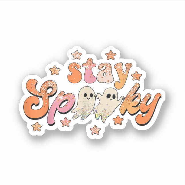 Groovy Bleibe Spooky Vibes Retro Floral Ghost Hipp Aufkleber (Vorderseite)